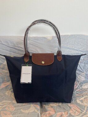 NWT Longchamp Le Pliage Original Medium Handbag Navy Canvas Office Shoulder Tote